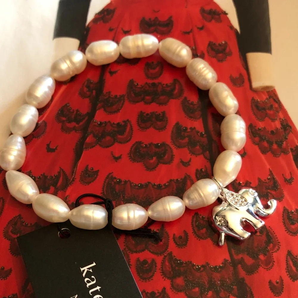 Authentic New/card kate spade  Freshwater Pearl Bracelet/Silver Elephant Charm - Picture 7 of 7